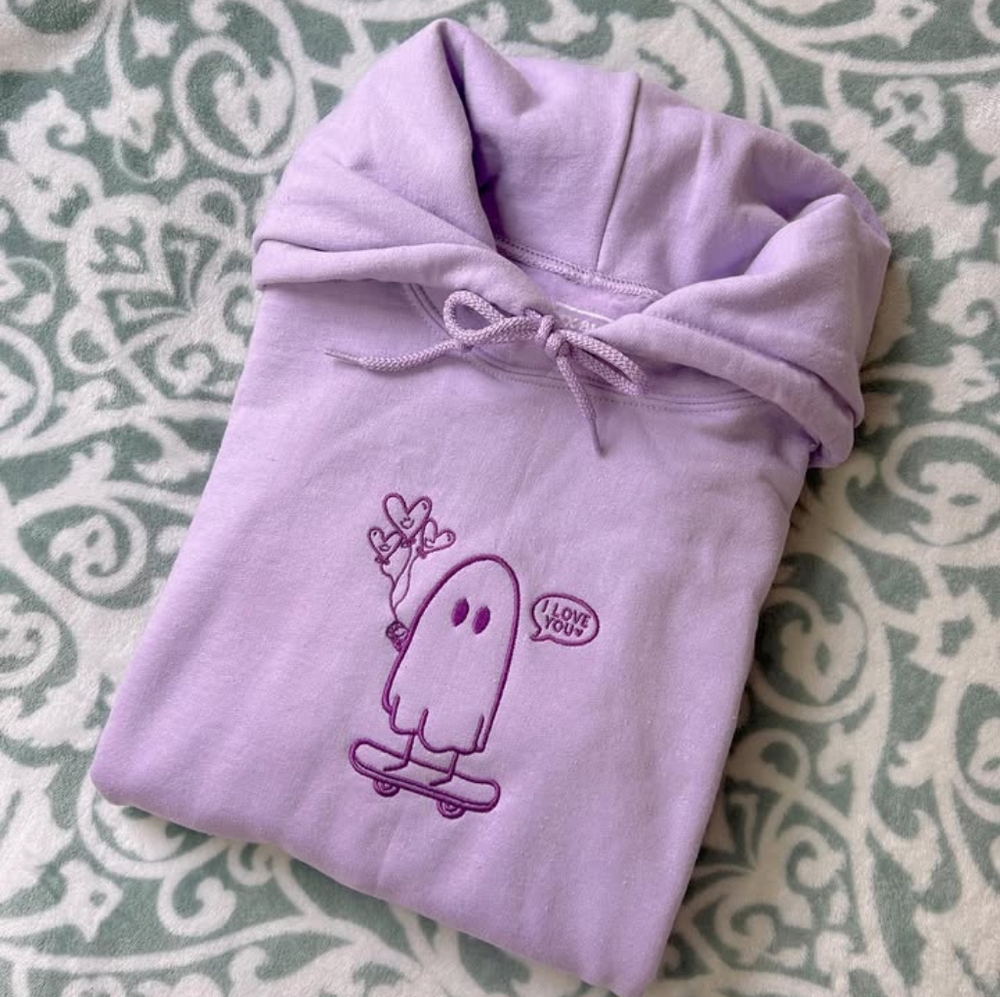 Blue Horizon Co Albert The Skateboarding Ghost Valentine Purple Hoodie 3X